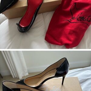 Christian Louboutin Black Patent Leather Pointed Toe Pumps with Red Insole